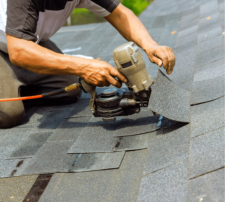 Roofing with a nail gun