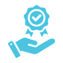Certification badge above hand